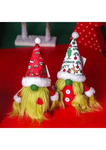 Noel Gnome Peluş Dekor Gnomes Cüce Yeşil Saç Yüzü Olmayan Bebek Noel Hırsız Heykelcik Kapalı Ev Dekorasyon Sahne (Yurt Dışından)