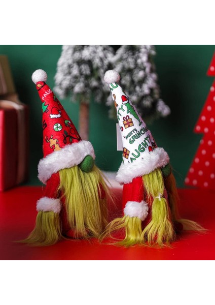 Noel Gnome Peluş Dekor Gnomes Cüce Yeşil Saç Yüzü Olmayan Bebek Noel Hırsız Heykelcik Kapalı Ev Dekorasyon Sahne (Yurt Dışından)