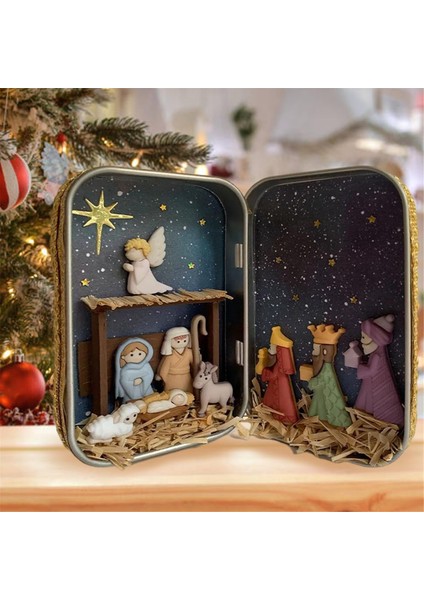Noel Isa'nın Doğuşu El Yapımı Kabin Kutusu Tiyatrosu Masaüstü Süsler Isa'nın Doğuş Seti Aile Doğum Sahnesi Noel Dekor Için (Yurt Dışından)