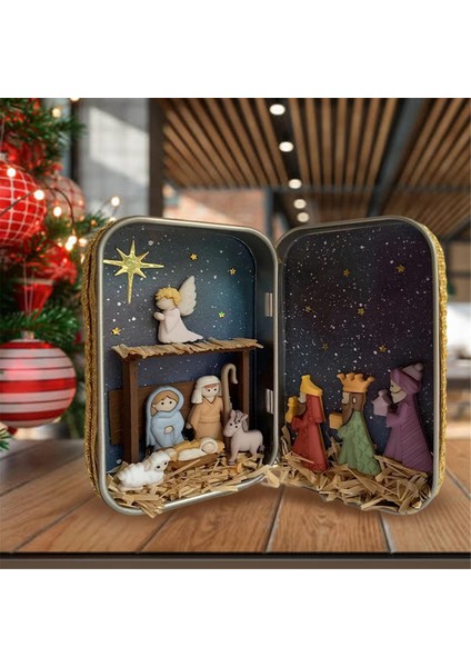 Noel Isa'nın Doğuşu El Yapımı Kabin Kutusu Tiyatrosu Masaüstü Süsler Isa'nın Doğuş Seti Aile Doğum Sahnesi Noel Dekor Için (Yurt Dışından)
