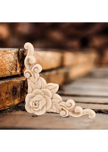 4 Adet 8*8 cm Ahşap Oyma Köşe Onlay Aplike Kapı Dolabı Gül Boyasız Avrupa Tarzı (Yurt Dışından)
