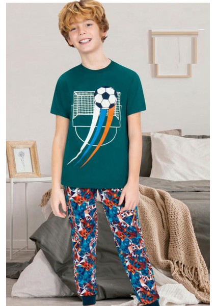 701K Erkek Çocuk Yeşil Kısa Kollu Pijama Takımı