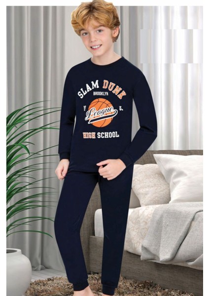 713U Erkek Çocuk Lacivert Uzun Kollu Pijama Takımı
