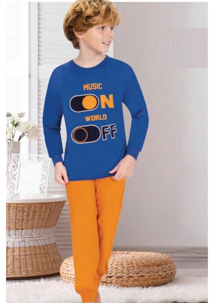 715U Erkek Çocuk Saks Uzun Kollu Pijama Takımı