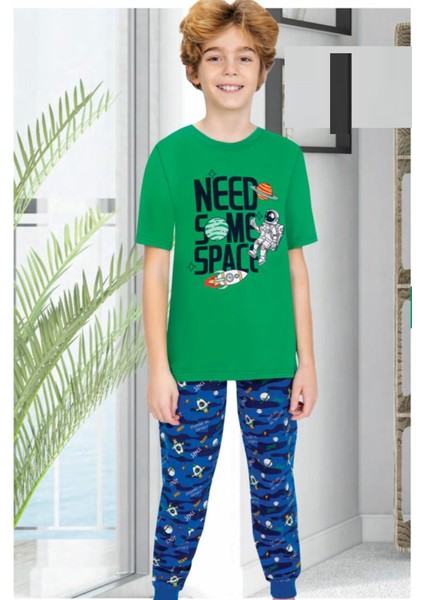 704K Erkek Çocuk Yeşil Kısa Kollu Pijama Takımı