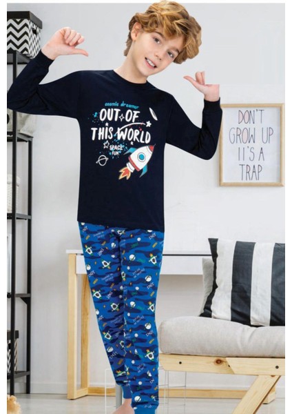 705U Erkek Çocuk Lacivert Uzun Kollu Pijama Takımı