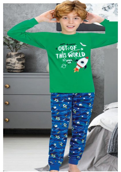705U Erkek Çocuk Yeşil Uzun Kollu Pijama Takımı