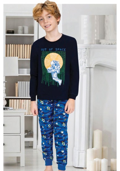 706U Erkek Çocuk Lacivert Uzun Kollu Pijama Takımı