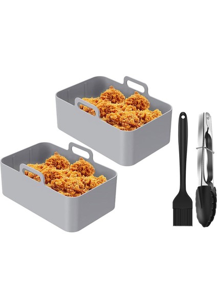 Çift Hava Fritözü Için 2pcs Silikon Tencere, Yağ Fırça Klipsi ile Yeniden Kullanılabilir Hava Fritöz Astarı, Hava Fritöz Sepeti Hava Fritöz Gri (Yurt Dışından)