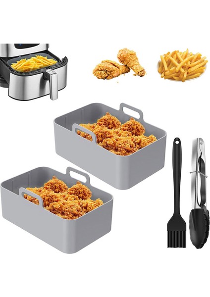 Çift Hava Fritözü Için 2pcs Silikon Tencere, Yağ Fırça Klipsi ile Yeniden Kullanılabilir Hava Fritöz Astarı, Hava Fritöz Sepeti Hava Fritöz Gri (Yurt Dışından) fırsatları