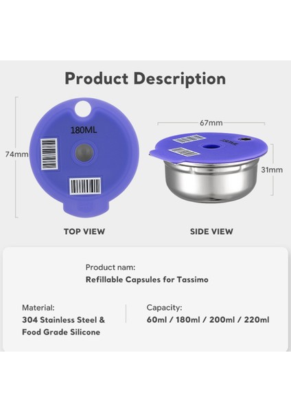 Bosch Tassimo Makinesi Için Kahve Kapsül Pod Doldurulabilir Filtre Pod Silikon Kapak Değiştirme 220 ml Espresso Kahve (Yurt Dışından) indirimleri