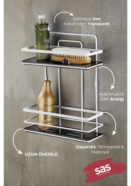 Yapışkanlı Ömür Boyu Paslanmaz Kristal Ayarlanabilir Raf Banyo Düzenleyici Şampuanlık Beyaz - Siyahlş-02 Bs fiyatları