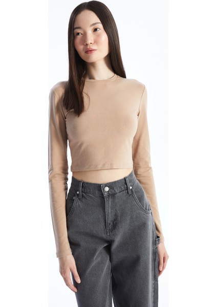 Kadın Crop Basic Sweatshırt