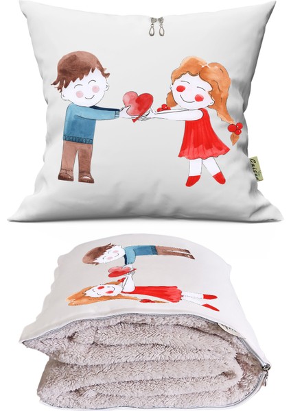 Love 8 Baskılı Dekoratif Yastık Kırlent Opsiyonel Battaniye 2 In 1