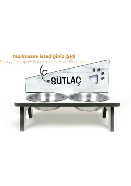 Suya Dayanıklı Ahşap Çelik Kaseli Özel Isim Baskılı Kedi-Köpek Mama ve Su Kabı Stantı 700 Ml. fiyatları