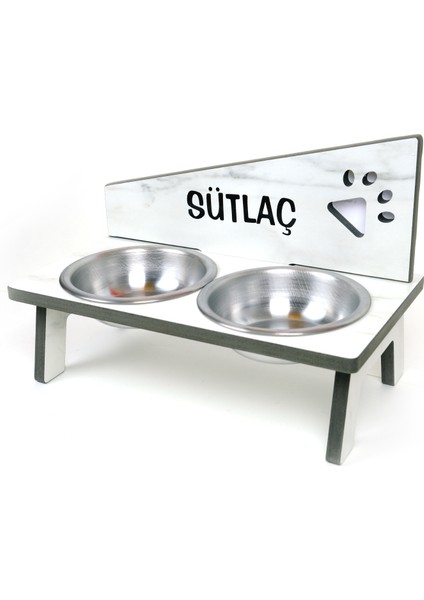Suya Dayanıklı Ahşap Çelik Kaseli Özel Isim Baskılı Kedi-Köpek Mama ve Su Kabı Stantı 700 Ml. indirimleri