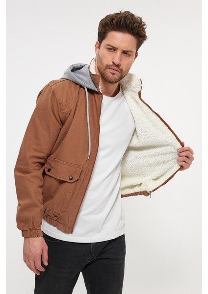 Unisex Jeanvibe Içi Kürklü Pamuklu Kapşonlu Kot Ceket Kahverengi fiyatları