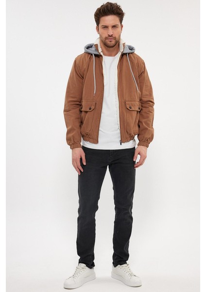 Unisex Jeanvibe Içi Kürklü Pamuklu Kapşonlu Kot Ceket Kahverengi modelleri
