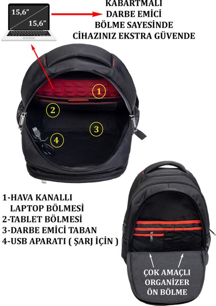 Sırt Çantası 15,6 Inç Laptop Bölmeli Su Geçirmez Kumaş modelleri