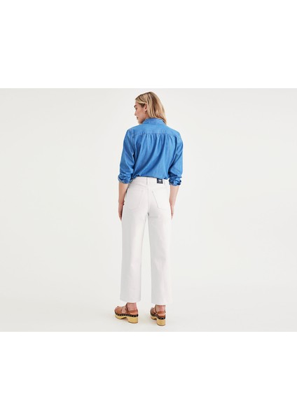 High Waist Jean Cut Beyaz Straight Fit Pantolon fiyatları