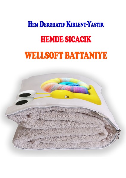 Gökkuşağı Salyanyoz Baskılı Dekoratif Yastık Kırlent Opsiyonel Battaniye 2 In 1