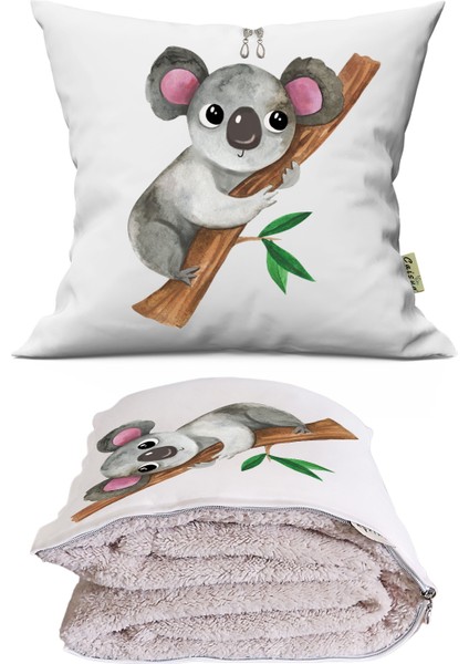 Koala Baskılı Dekoratif Yastık Kırlent Opsiyonel Battaniye 2 In 1