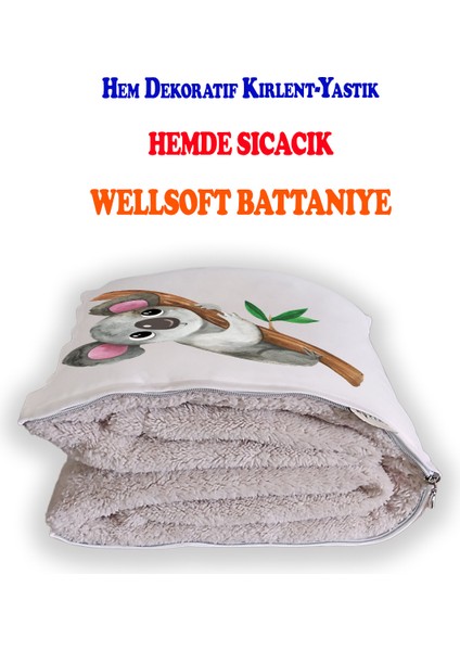 Koala Baskılı Dekoratif Yastık Kırlent Opsiyonel Battaniye 2 In 1