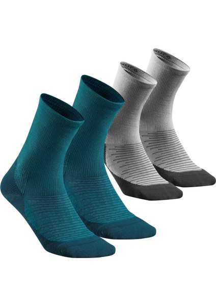 Quechua Uzun Konçlu Outdoor Çorap - 2 Çift - Koyu Gri - Hike 100