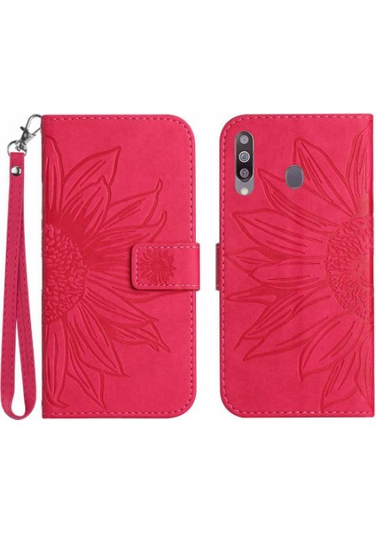 Kart Yuvaları Tutucu Kabartmalı Ayçiçeği Pu ile Samsung Galaxy A20S Için Kılıf (Yurt Dışından)