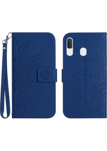 Samsung Galaxy A30/A20 Lüks Pu Deri Kabartmalı Ayçiçeği ile (Yurt Dışından)
