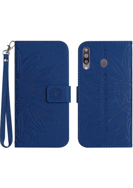 Kart Yuvaları Tutucu Kabartmalı Ayçiçeği Pu ile Samsung Galaxy A20S Için Kılıf (Yurt Dışından)