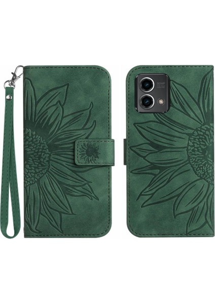 Motorola G Stylus 5g 2023 Kart Yuvaları Pu ile Kabartmalı Ayçiçeği Için Kılıf (Yurt Dışından)