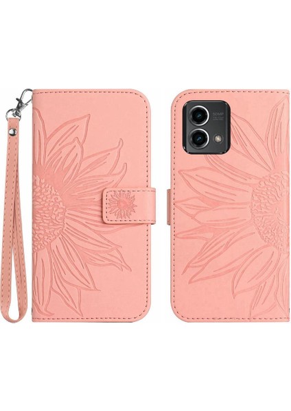 Motorola G Stylus 5g 2023 Kart Yuvaları Pu ile Kabartmalı Ayçiçeği Için Kılıf (Yurt Dışından)