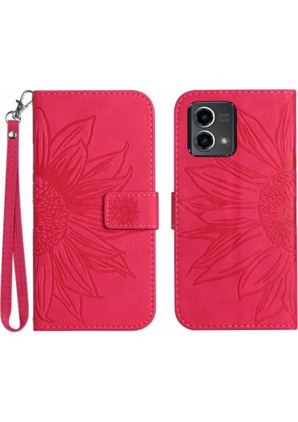 Motorola G Stylus 5g 2023 Kart Yuvaları Pu ile Kabartmalı Ayçiçeği Için Kılıf (Yurt Dışından)