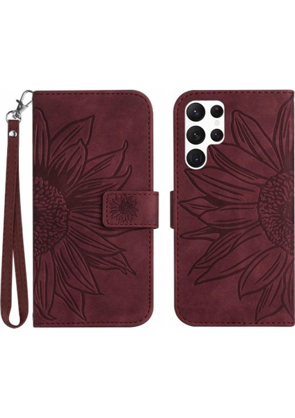 Kart Yuvaları Tutucu ile Samsung Galaxy S24 Ultra Için Kılıf Kabartmalı Flip Pu (Yurt Dışından)