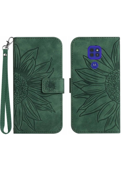 Motorola Moto E7 Artı Kısa Kayış Flip Cüzdan Telefon Kılıfı Kabartmalı (Yurt Dışından)