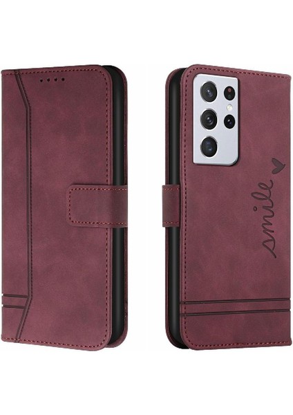 Samsung Galaxy S21 Ultra Pu Deri Flip Folio Cüzdan El Için Telefon Kılıfı (Yurt Dışından)