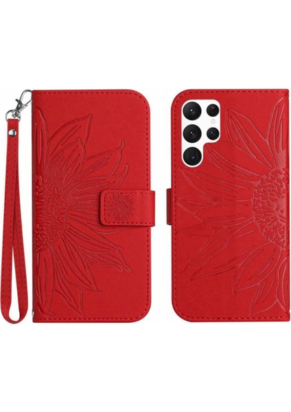 Kart Yuvaları Tutucu ile Samsung Galaxy S24 Ultra Için Kılıf Kabartmalı Flip Pu (Yurt Dışından)