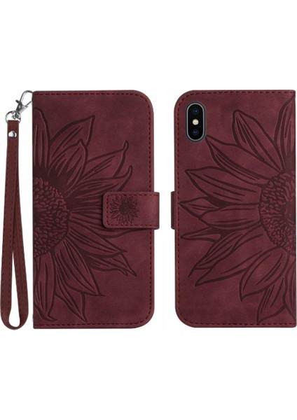 Iphone Xs Max Kabartmalı Ayçiçeği Lüks Pu Deri Kart Çevirme ile (Yurt Dışından)
