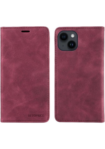 Iphone 15 Için Kılıf Manyetik Koruyucu Pu Deri Folio Cüzdan (Yurt Dışından)