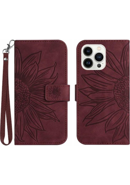 Iphone 15 Için Kılıf Pro Flip Cüzdan Telefon Kılıfı Kart Yuvaları ile Kısa Kayış (Yurt Dışından)