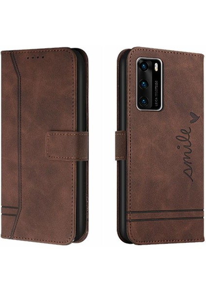 Huawei P40 Için Telefon Kılıfı Pu Deri Kart Yuvaları Kapak El Kayışı Manyetik (Yurt Dışından)