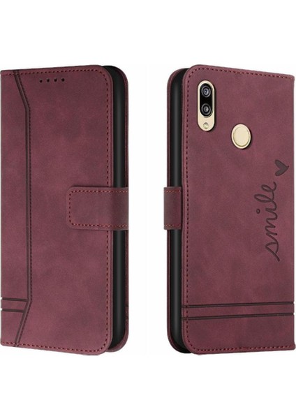 Telefon Kılıfı Için Huawei Huawei 2019 El Kayışı Kart Yuvaları Kapak Flip Folio Pu (Yurt Dışından)