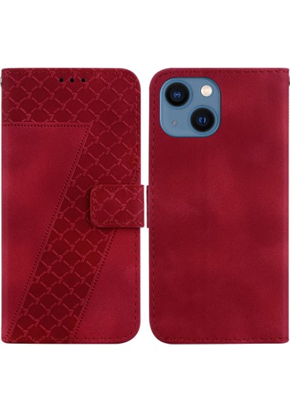 Telefon Kılıfı Için iphone 13 Mini Kabartmalı Desen Cüzdan Flip Folio Kapak Pu (Yurt Dışından)