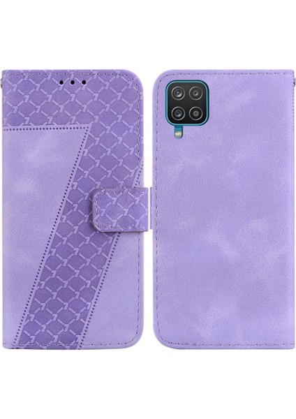 Samsung Galaxy A12 Için Telefon Kılıfı Cüzdan Kabartmalı Desen Kart Yuvası Pu (Yurt Dışından)