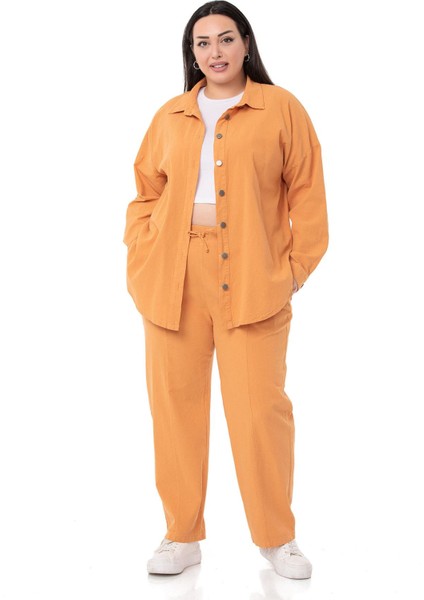 Büyük Beden Katlamalı Kollu Metal Düğmeli Hardal Gömlek indirimleri