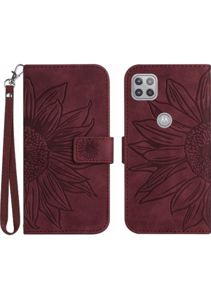 Motorola Moto G 5g Flip Cüzdan Telefon Kılıfı Için Kılıf Kısa Kayış Kabartmalı Pu (Yurt Dışından)