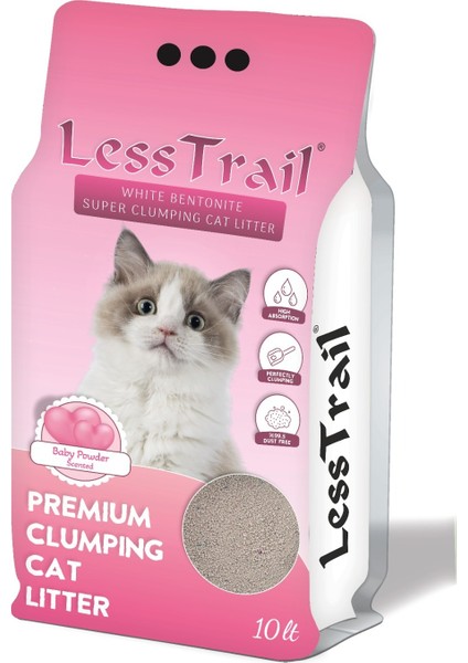 Less Trail Süper Premium Pudra Kokulu 10 lt Beyaz Bentonit Kedi Kumu