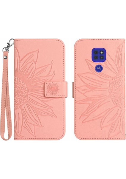 Motorola Moto E7 Artı Kısa Kayış Flip Cüzdan Telefon Kılıfı Kabartmalı (Yurt Dışından)