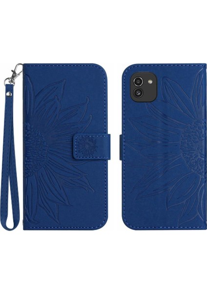 Samsung Galaxy A03 164 Lüks Pu Deri Kabartmalı Ayçiçeği Kısa (Yurt Dışından)
